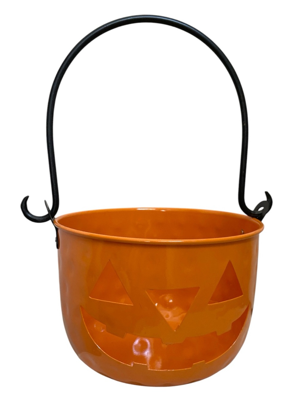 Orange Metal Jack-O'-Lantern Bucket with Black Handle - Picture 2 of 3